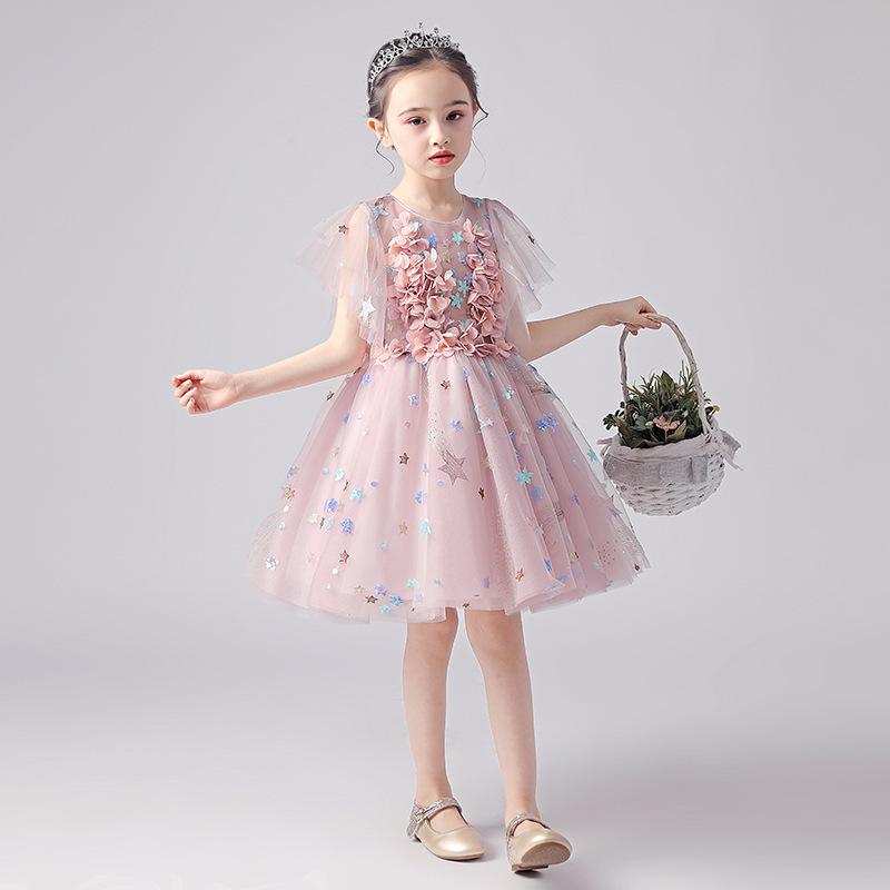 ワンピース 女の子 プリンセス 発表会 結婚式 パーティー 誕生日 ショート丈 ミニ丈 フォーマル セレモニー ピンク かわいい おしゃれ 子供服 ジュニア