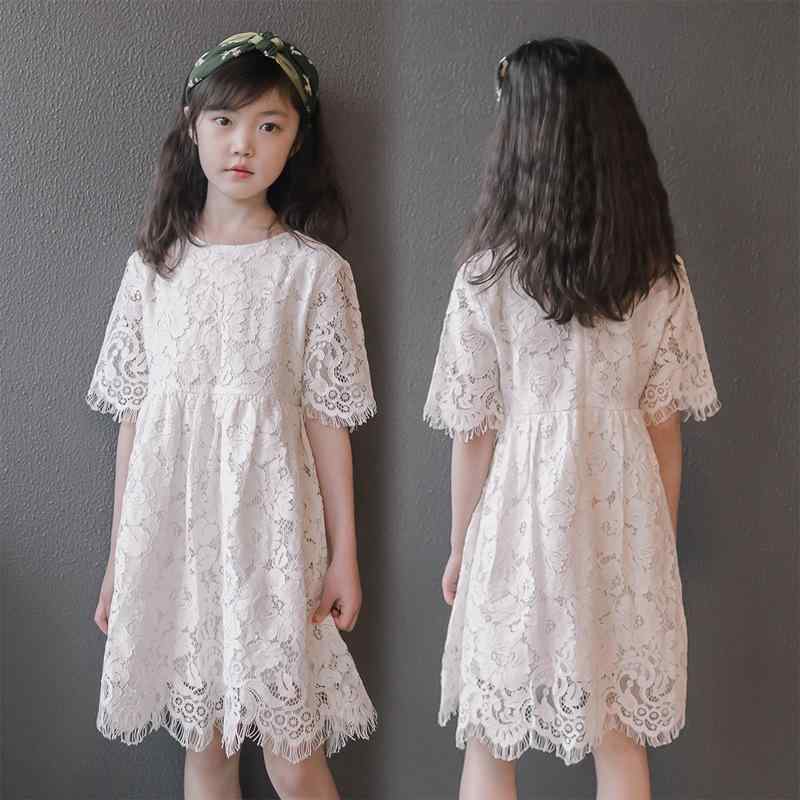 ワンピース 女の子 韓国風 プリンセス 春夏 綿 レース 半袖 Aライン まつ毛レース ジュニア 高学年 8歳 140cm 150cm 160cm おしゃれ 上品 森ガール風