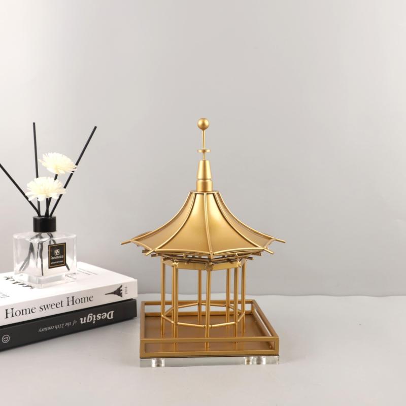 置物 モダン シンプル 禅意 和風 アートデザイン 建築模型 東屋 ガゼボ パビリオン 金属製 アクリル オブジェ リビング 寝室 玄関 書斎 卓上 インテリア雑貨 ホームデコレーション 空間演出 飾り物