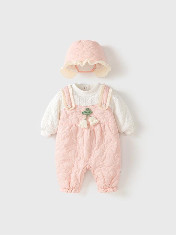 ロンパース カバーオール 女の子 ベビー 新生児 秋冬 裏起毛 厚手 中綿入り かわいい 長袖 フード取り外し可 プルオーバー 防寒 あったか ポリエステル
