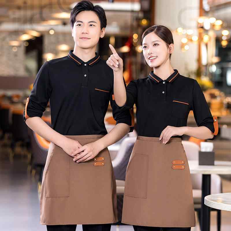 長袖Tシャツ 男女兼用 吸湿速乾 飲食店 ホテル ユニフォーム カフェ ラーメン店 ファストフード サービス業向け 制服 作業着 春秋 ポリエステル 赤 黒 紺 幅広いサイズ展開