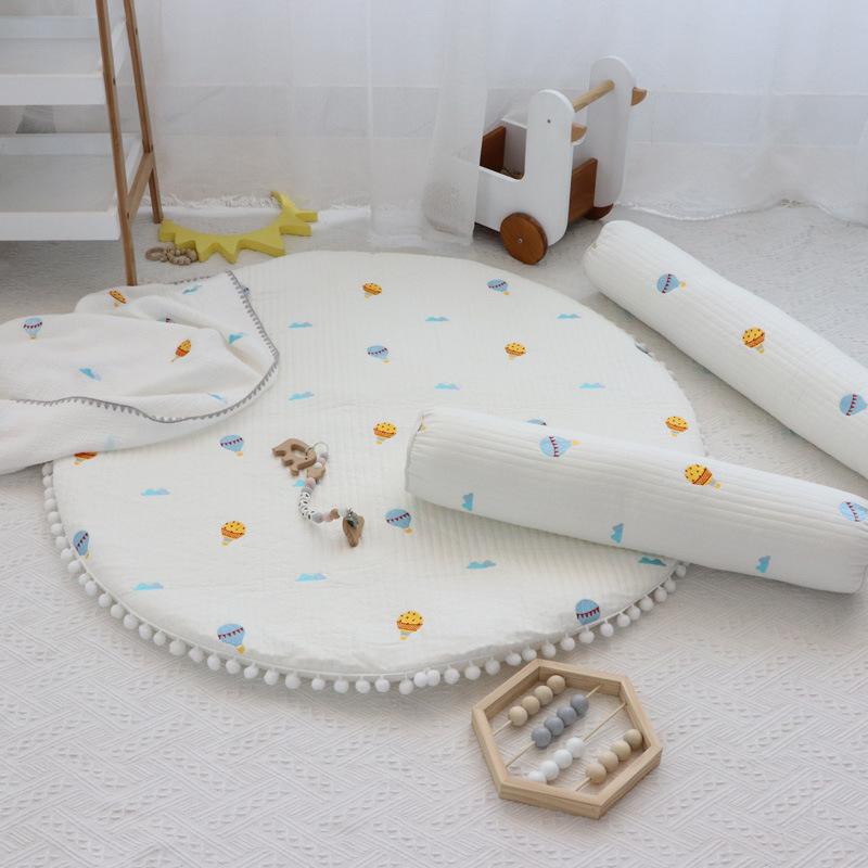 ベビーマット ベビー 新生児 赤ちゃん 0歳 1歳 2歳 3歳 円形 厚み2.5cm 転倒防止 衝撃吸収 クッション 綿 刺しゅう プレイマット ラグ 子供部屋 韓国風 キルティング
