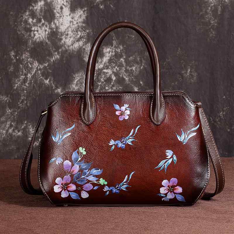 御徒面子 レディース レトロ 牛皮 手染め アンティーク産業 花柄 心地よい 多役立つこと 通い 通学 着飾る ショルダーバッグ 伝達人御徒面子 ハンドバック