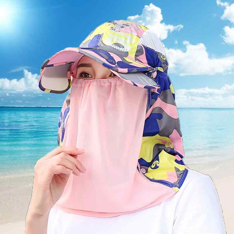 キャップ 男女兼用 UVカット フェイスカバー ネックカバー マスク一体型 日よけ 防塵 伸縮性 つば広 折りたたみ サイクリング 自転車 アウトドア 釣り 登山 スポーツ 春夏 夏用 キャンバス カジュアル 切り替え