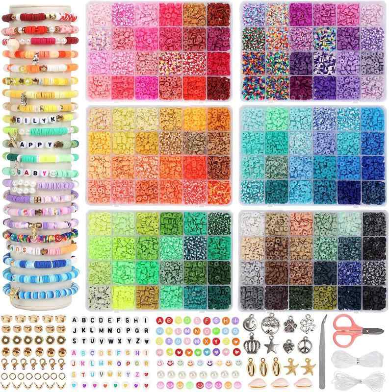 知育玩具 DIY 手作り ビーズ アクセサリーキット キッズ 48色展開 多色 ソフト粘土ビーズ ブレスレット ネックレス 作成 女の子 男の子 誕生日 プレゼント おうち時間 趣味