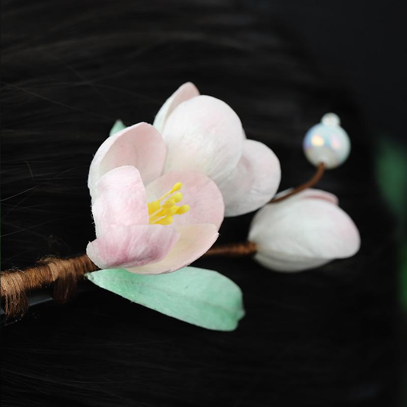 ヘアクリップ レディース 伝統工芸 絨花 シルク 手作り ハンドメイド グラデーション 中国風 漢服 レトロ ピンク 海棠 花 髪飾り
