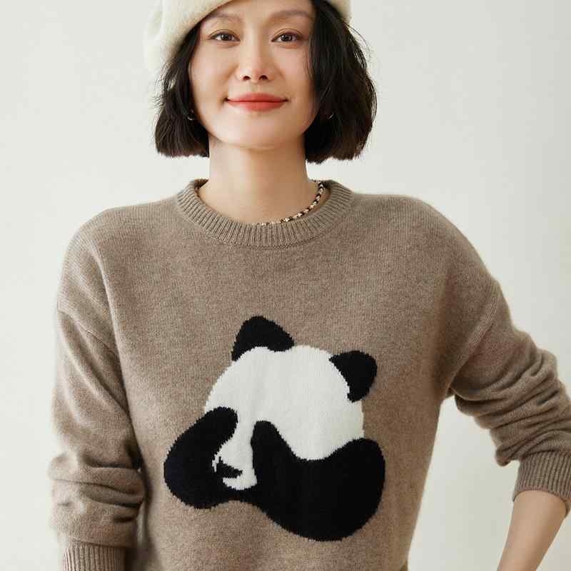 セーター レディース 秋冬 カシミヤ 厚手 刺繍 パンダ柄 ラウンドネック プルオーバー ゆったり 細見え 長袖 エレガント 通勤 トップス|セキュアデポ