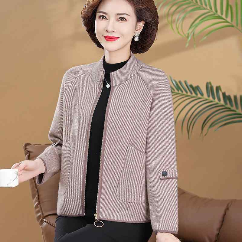 コート レディース ミセス 中高年女性 春秋 アウター 上品 エレガント 高級感 おしゃれ アクリル素材 ストライプ柄 チェック柄