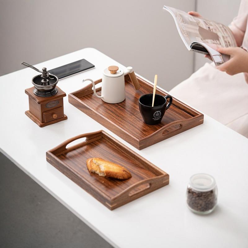 トレー ウォールナット 木製 長方形 家庭用 ホテル用 カフェ 来客用 おしゃれ シンプル モダン お茶 フルーツ パン デザート 配膳 サービス トレイ