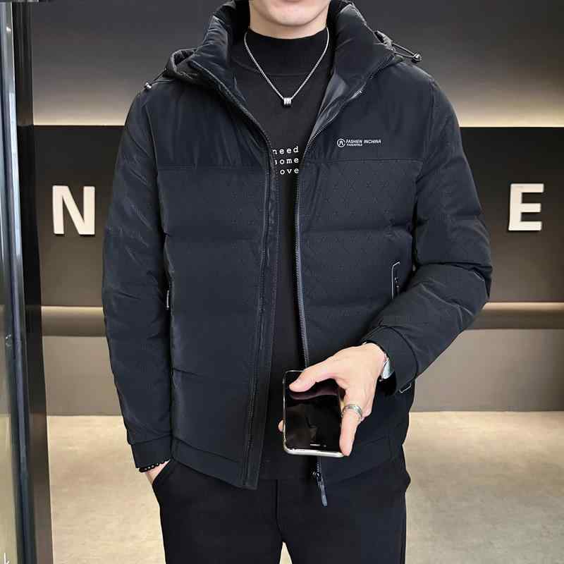 ダウンジャケット メンズ 軽防寒 洗濯可 取り外しフード 厚手 白ダックダウン 秋冬 カジュアル 保温 アウター ポリエステル裏地 綿混素材 ブラック カーキ グリーン