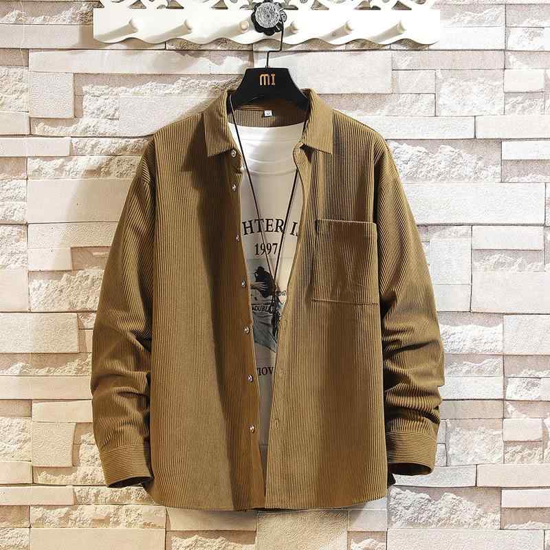 シャツ メンズ 秋冬 大きいサイズ ゆったり ルーズフィット トレンド コーデュロイ 長袖 シンプル 無地 ウォッシャブル ノーアイロン レギュラーカラー カジュアル アウター 羽織り