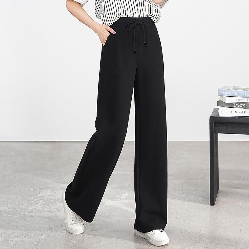 パンツ レディース ウエストゴム とろみ素材 ストレートワイドパンツ しわになりにくい 微ストレッチ 体型カバー 細見え 脚長効果 高級感 きれいめ 通勤 オフィス カジュアル ルームウェア 春夏 モダール混 再生繊維 ブラック オフホワイト