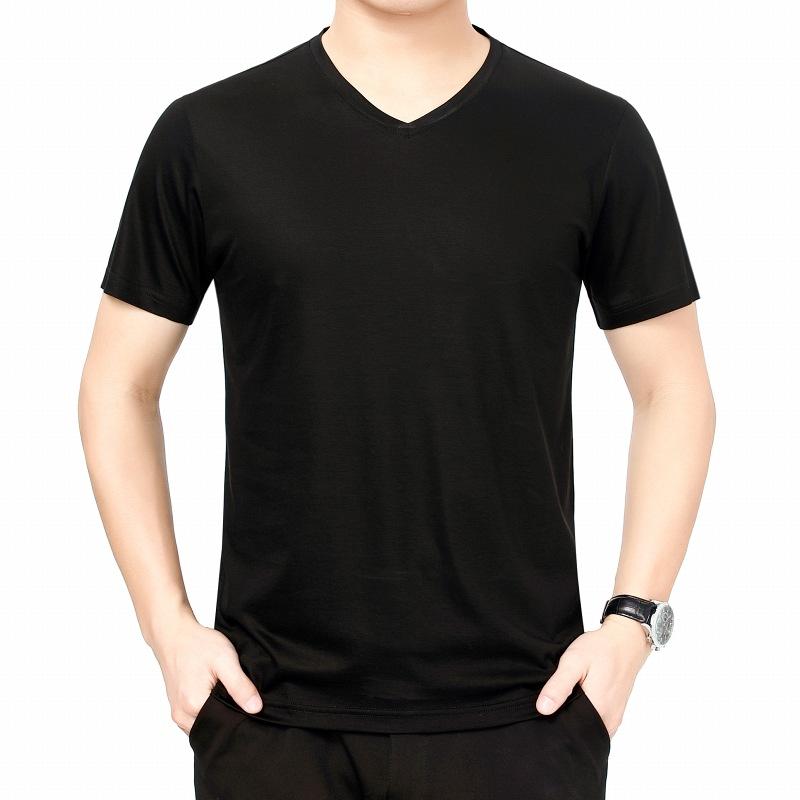 Tシャツ メンズ 接触冷感 吸湿速乾 UVカット Vネック 半袖 桑蚕シルク 薄手 ゆったり 無地 シワ防止 通気性 抗菌防臭 高級感 カジュアル ビジネス デイリーユース 春夏秋