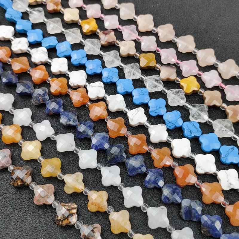天然石ビーズ 天然水晶 半貴石 カット 研磨加工 四つ葉のクローバー DIY アクセサリーパーツ ジュエリー素材 ハンドメイド 手芸 バラビーズ ルース 選べるカラー