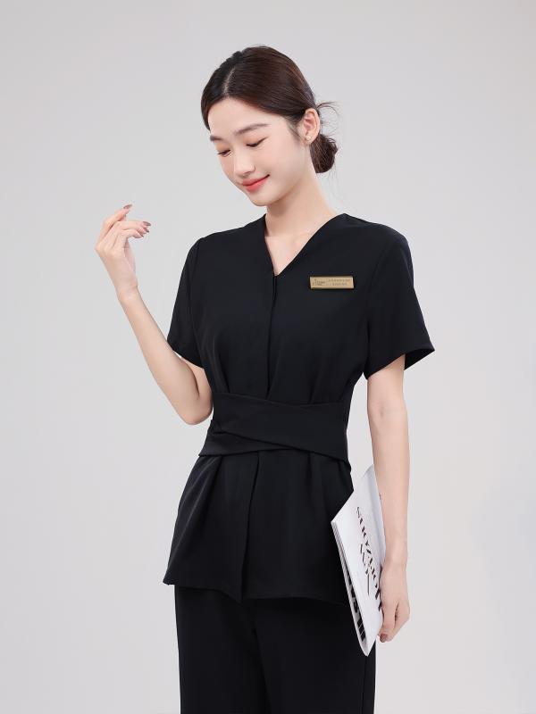 制服 レディース エステ 美容院 ネイル サロン 受付 クリニック リラクゼーション 美容皮膚管理 施術着 業務服 半袖 ロングパンツ ストレッチ 形態安定 高級感 上品