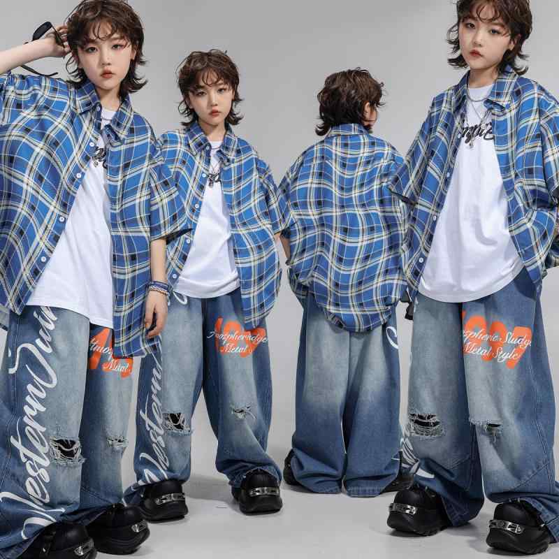 社交ダンス御召しもの キッズ 御坊っちゃん うしろ帯 御居処跳ねる 表どおり ズージャー 告げ知らせる会 上演 でき事 訓練を受ける着 動き分かりやすい 伸縮性 半袖プルオーバー プリントデニムパンツ