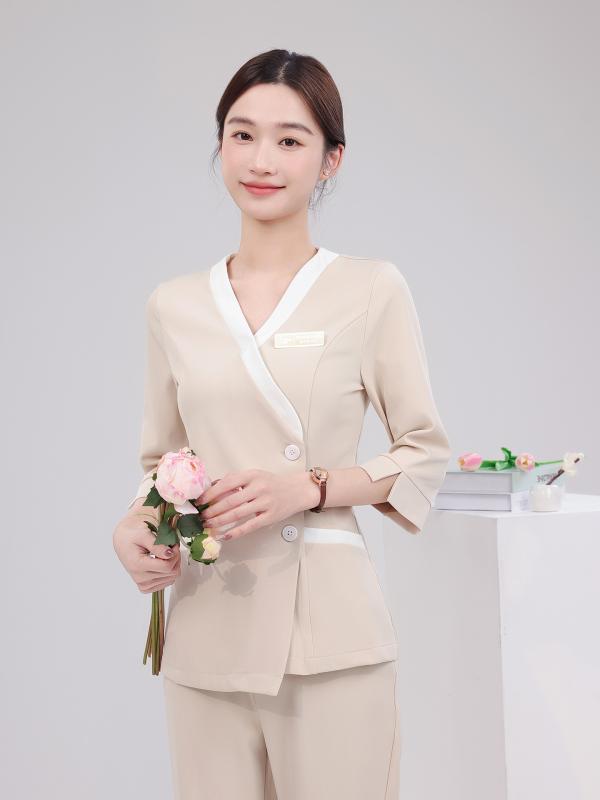 ユニフォーム レディース 高級感 エステティシャン 制服 美容院 ヘッドスパ フットケア 養生館 母子ケア 産後ケア 作業着 快適 切り替えデザイン 動きやすい