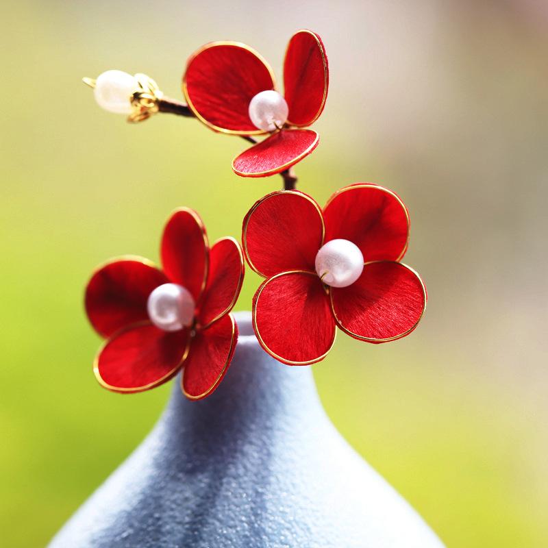 ヘッドドレス 女性用 手作り シルクベルベット 花 柔らかい かんざし 中華風 赤系 婚礼衣装 花嫁 結婚式 披露宴 前撮り 和装 髪飾り ヘアアクセサリー