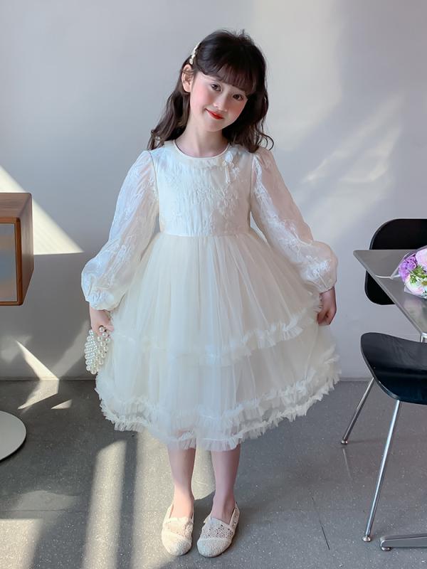 ワンピース 女の子 キッズ 中大童 韓国風 プリンセスドレス ふんわり Aライン チュール 春秋 かわいい おしゃれ 柔らかい肌触り ポリエステル ベージュ 8歳以上 140cm以上対応 4,848円