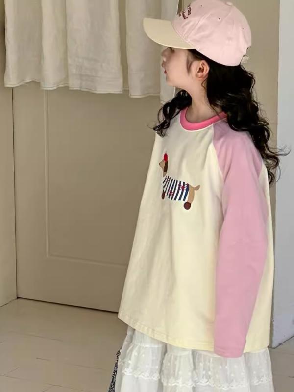 キッズ 女の子 長袖 Tシャツ トップス 春夏 かわいい おしゃれ 綿 ソフト 保温 ラウンドネック アニマル柄 キャラクター 韓国風 カジュアル 中大童 小学生 通学 普段着