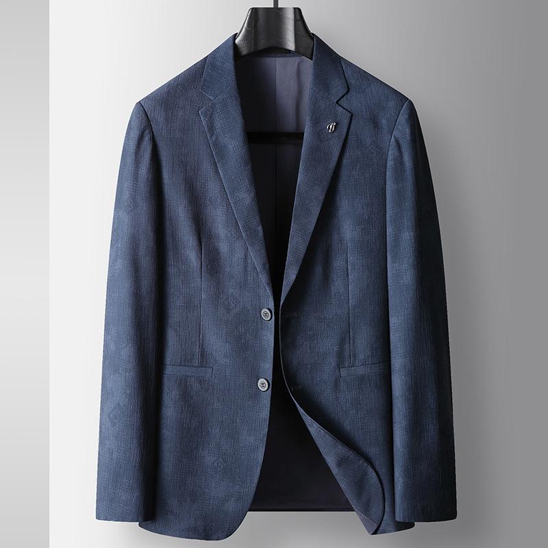メンズ ジャケット イージーケア シワになりにくい 防風 耐摩耗 春秋 薄手 軽量 ビジネス カジュアル 通勤 オフィス 上質 高級感 シングルブレスト テーラードカラー ブルー