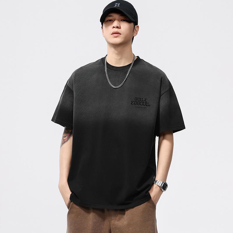 Tシャツ メンズ 大きいサイズ ビッグシルエット ゆったり 綿 クルーネック 半袖 耐久性 高伸縮性 ウォッシュ加工 グラデーション 春夏 ストリート アメカジ レトロ