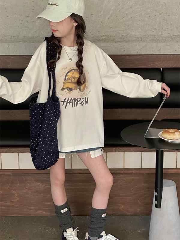 Tシャツ 女の子 キッズ ジュニア 子供服 長袖 綿 コットン 吸湿速乾 柔らか素材 おしゃれ かわいい カジュアル 春秋 白 ホワイト 普段着 通学 部屋着 インナー 重ね着
