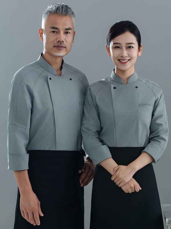 コックコート メンズ 吸汗速乾 長袖 高級感 ホテル レストラン 飲食店 厨房 調理服 制服 ユニフォーム 製菓 パティシエ 秋冬 ポリエステル 綿 混紡 白 黒 灰