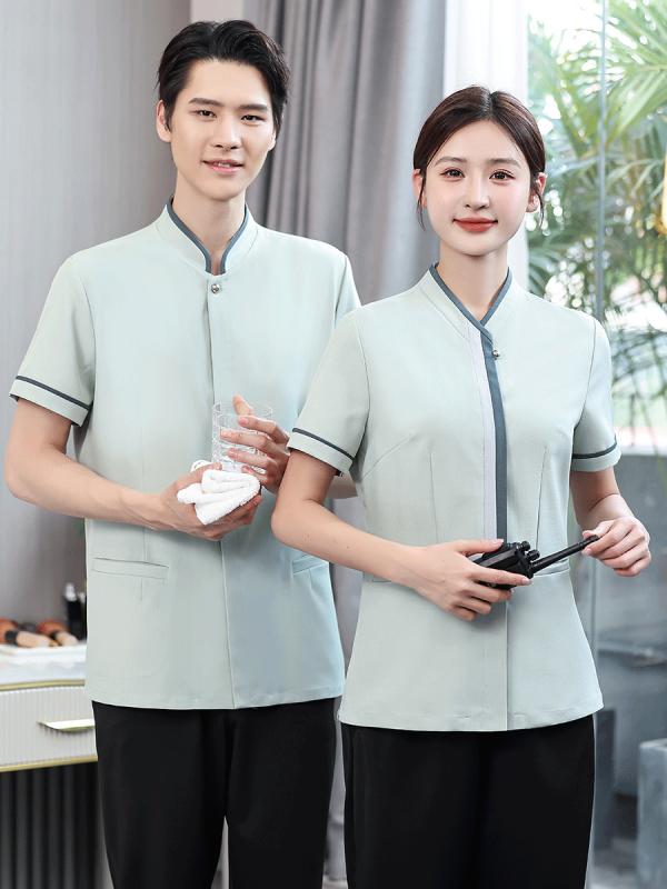 清掃服 ワークウェア 作業着 ユニフォーム レディース 女性用 メンズ 男性用 春夏 半袖 吸湿速乾 透湿 通気性 ホテル ショッピングモール 客室 ビル管理 家事代行 清掃員 大きいサイズ ゆったりサイズ 襟付き トップス