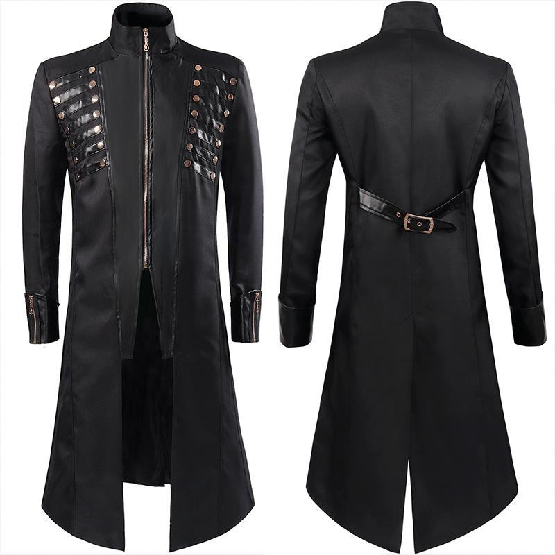 コート メンズ 男女兼用 スチームパンク レトロ 欧米風 スタンドカラー 制服風 ミドル丈 ジャケット アウター リネン ポリエステル カジュアル ストリート ファッション