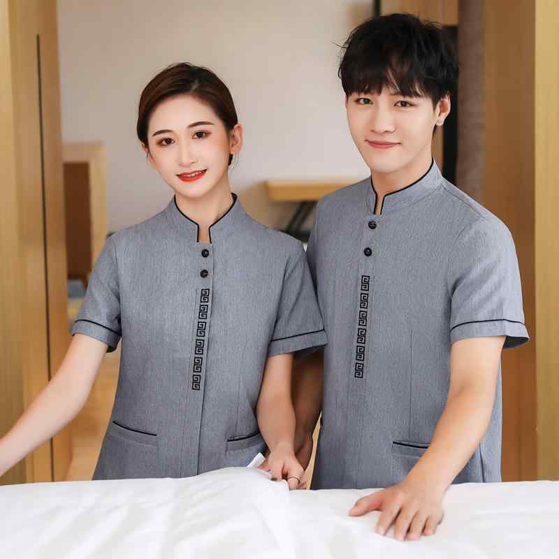 清掃服 レディース 半袖 吸汗速乾 春夏 綿混 ポリエステル ホテル 旅館 清掃員 客室清掃 ビル管理 フロア清掃 作業服 ワークウェア ユニフォーム 制服 サービス業 上着 40代 50代
