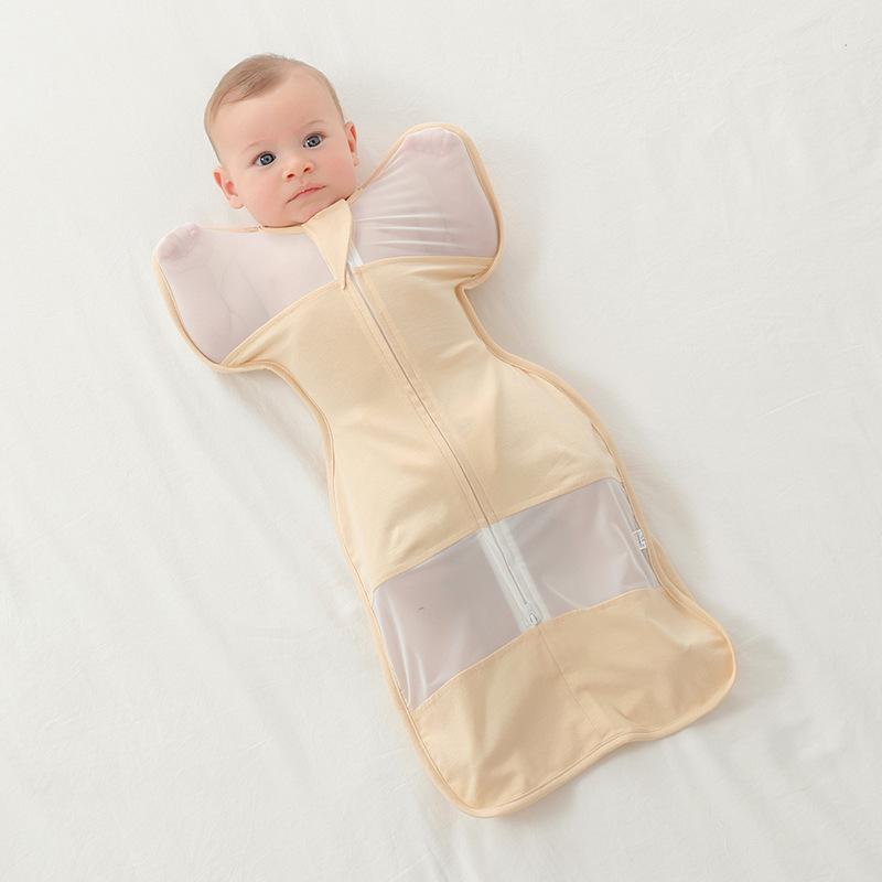 スリーパー ベビー 新生児 赤ちゃん モロー反射防止 バンザイ型 足つき ロンパース型 綿 薄手 寝冷え防止 蹴飛ばし防止 おくるみ 抱っこ布団 ねんね袋 春夏秋 出産祝い 無地
