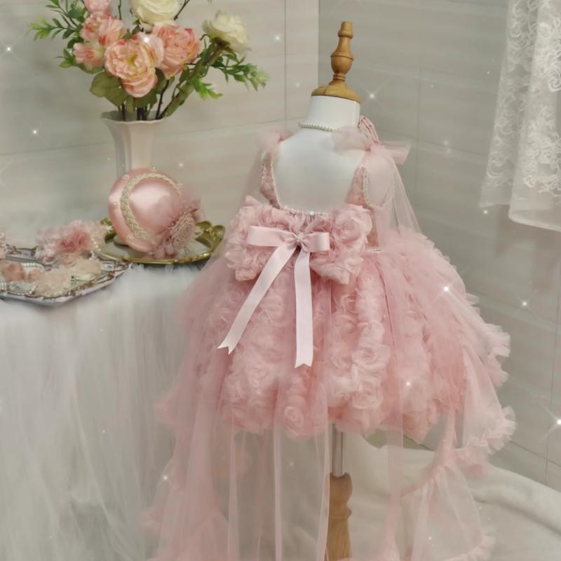 子供ドレス 女の子 ピンク ローズ プリンセスドレス ロングトレーン 発表会 結婚式 披露宴 誕生日 パーティー 演奏会 お呼ばれ フラワーガール エレガント フォーマル 高級感 3-8歳 100-140cm対応｜セキュアデポ