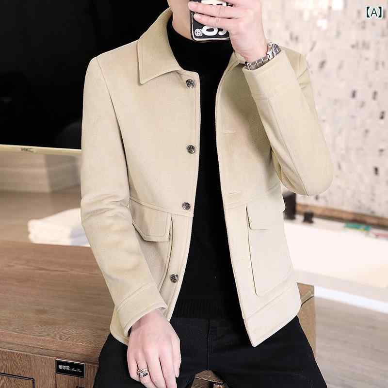 コート メンズ 春秋 短丈 メルトン素材 コットン 細身 ジャケット 韓国風 トレンチコート シングルボタン 襟付き 無地 大きいサイズ カジュアル