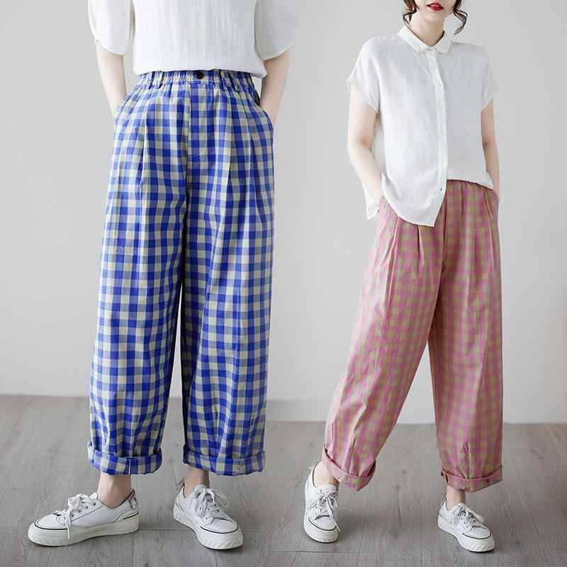 パンツ レディース 春夏 チェック柄 ウエストゴム サルエルパンツ クロップド丈 薄手 ポケット付き カジュアル 着回し 快適 リラックス 部屋着 普段使い ポリエステル綿