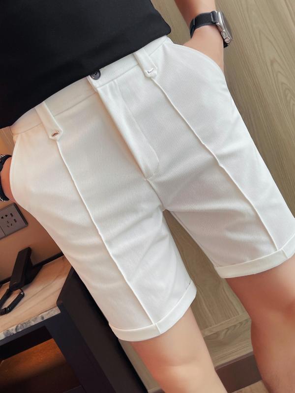 ハーフパンツ メンズ スラックス シャドウストライプ スリムフィット 5分丈 ストレッチ ポリエステル ストレートシルエット きれいめ オフィスカジュアル 普段着 スタイルアップ効果 着回し万能