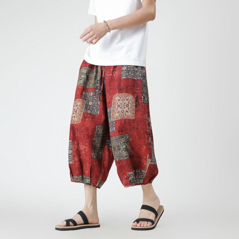 パンツ メンズ 中国風 民族風 エスニック ランタンパンツ バルーンパンツ アラジンパンツ 薄手 軽量 涼しい 綿混 ストレッチ 花柄 ウエスト紐 リラックス イージーパンツ カジュアル 部屋着 ワンマイルウェア 大きいサイズ 春夏 4,453円