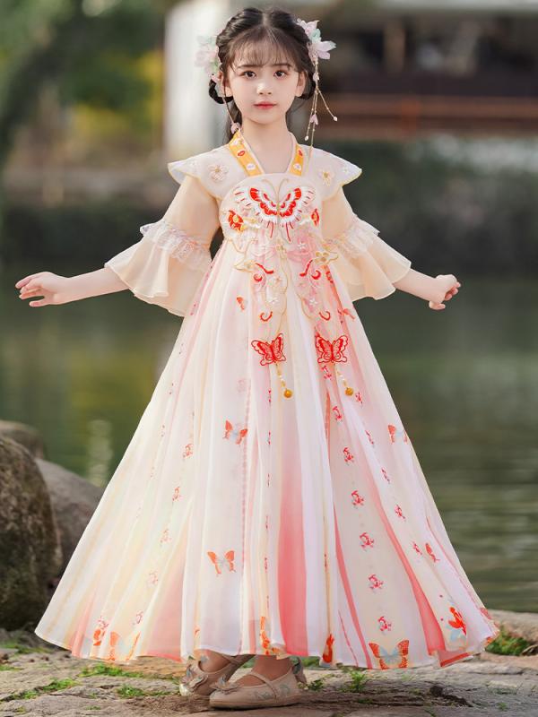 ワンピース 女の子 キッズ 子供 柔らかい肌触り 超薄手 綿混裏地付き 花柄 中国風 レトロ プリンセスドレス チャイナドレス 夏物 イベント 発表会 普段着