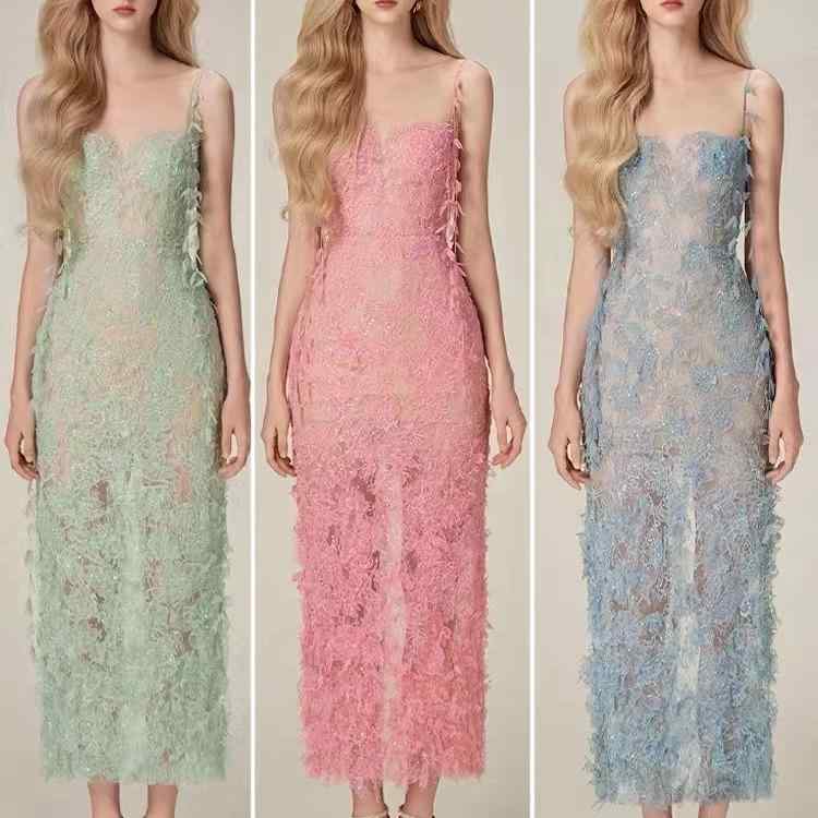 ワンピース レディース 凝ったデザイン 立体フラワー スパンコール レース シースルー チュール パーティードレス 結婚式 二次会 お呼ばれ 発表会 演奏会 エレガント ゴージャス シュニール素材 フォーマル 8,233円