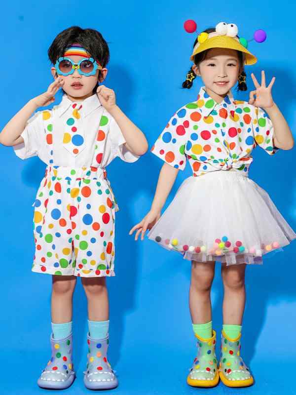 キッズ ダンス 発表会用 コスチューム 幼稚園 保育園 舞台 男の子 女の子 兼用 カラフル サロペット チュールスカート 綿素材 春夏 かわいい