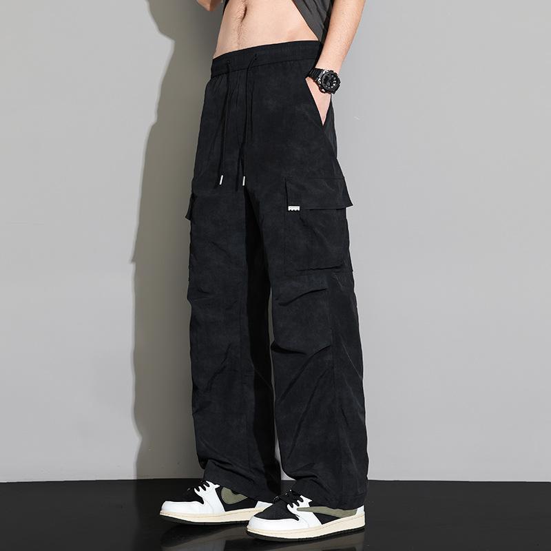 パンツ メンズ 春夏 薄手 接触冷感 防水 防風 ポリエステル 微ストレッチ ゆったり ワイド フレア スポーツ カジュアル カーゴ パラシュート ロングパンツ ミッドライズ