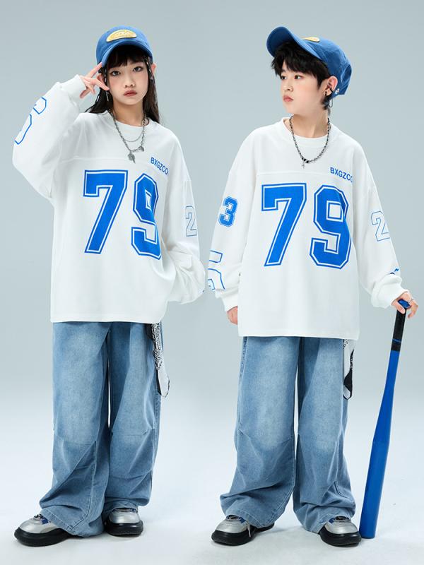 ダンスウェア キッズ ジュニア 男の子 女の子 男女兼用 ヒップホップ ストリート ジャズダンス 発表会 ステージ衣装 練習着 コットン 柔らかい スウェット ナンバーロゴ トレーナー