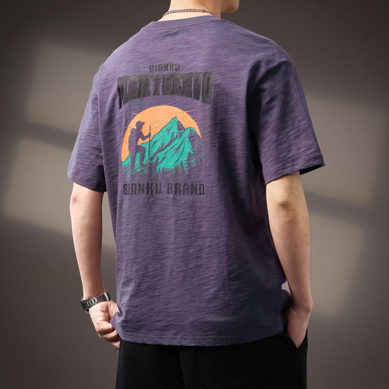 Tシャツ メンズ 男性用 高級感 日系 レトロ ヴィンテージ スラブコットン プリント 薄手 半袖 丸首 ゆったり ルーズ オーバーサイズ カジュアル 普段着 春夏