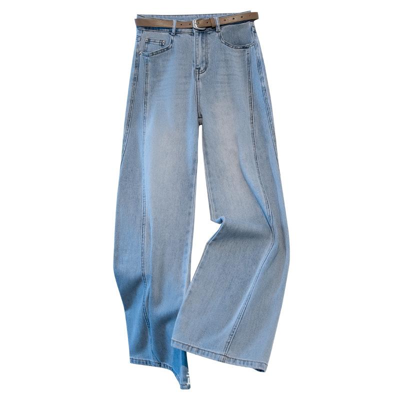デニムパンツ レディース 着痩せ 落ち感 ハイウエスト ゆったり ワイドシルエット ストレート ロングパンツ ライトカラー おしゃれ カジュアル 通勤