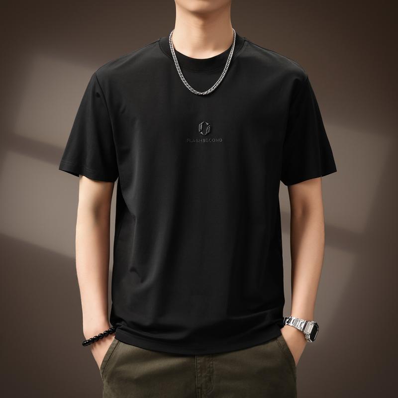 Tシャツ メンズ 接触冷感 桑蚕シルク 再生繊維 薄手 半袖 丸首 ドロップショルダー 立体 刺・墸 シンプル ゆったり ルーズフィット カジュアル スポーツ 夏用 高級感