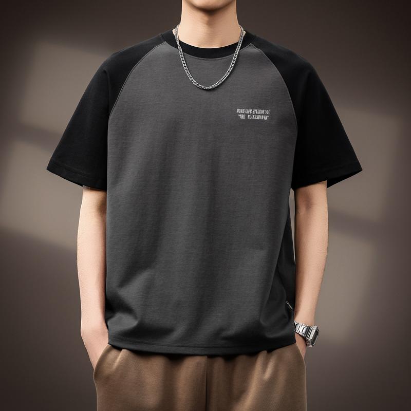Tシャツ メンズ 高級感 吸汗速乾 薄手 軽量 春夏 スポーツ アメカジ 配色切り替え ラグランスリーブ ドロップショルダー クルーネック ゆったり ビッグシルエット 大きいサイズ 半袖 綿混 カジュアル 運動用