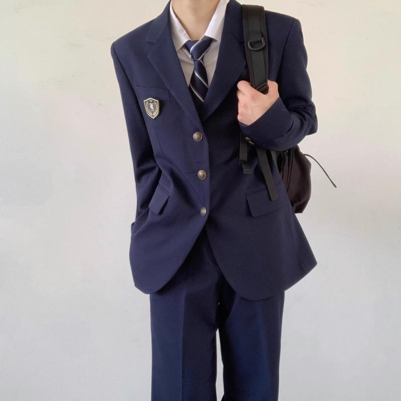 テーラードジャケット メンズ レディース 日系 制服 カジュアル 春秋 防シワ 色落ち防止 ポリエステル スパンデックス素材 レギュラーフィット 長袖 学生 通勤 オフィス デイリーユース ブラック ブルー