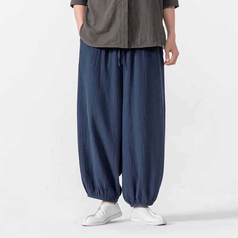 カジュアルパンツ メンズ 春夏 漢服スタイル ジョガーパンツ 防蚊パンツ 薄手 ストレッチ ルームウェア リラックス バルーンパンツ 無地 ゆったり 中腰 ポリエステル 綿混紡 黒 ベージュ
