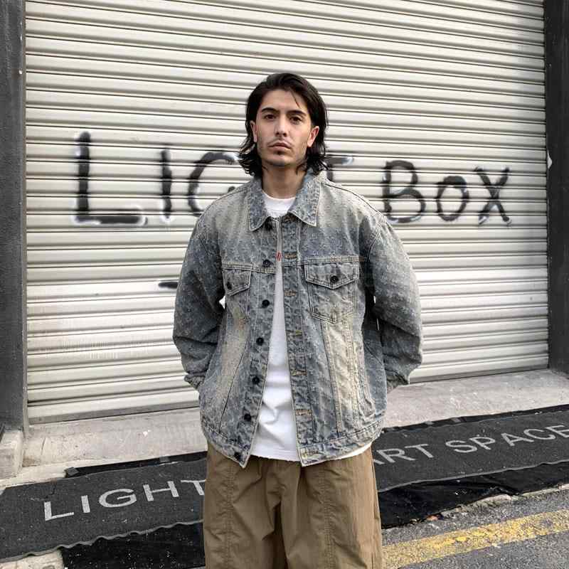 Gジャン ユニ一発やる メンズ 刷り上げる柄 レトロ 大層らしい大いさ アメカジ 表どおり 心地好い ベージュ 目論む ジーンズ上衣 長袖 綿織物 傍え隠し 男女兼用