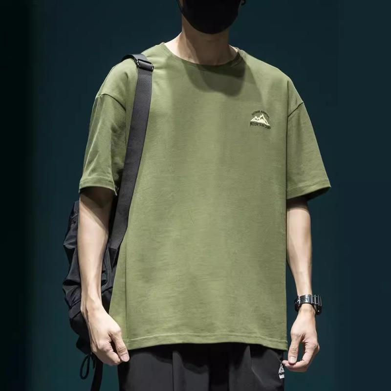 Tシャツ メンズ ヘビーウェイト 抗菌 イージーケア 春夏 アメリカンヴィンテージ アメカジ ビッグプリント ゆったり オーバーサイズ ビッグシルエット 半袖 クルーネック カジュアル トレンド ミリタリーグリーン コットン 大きいサイズ